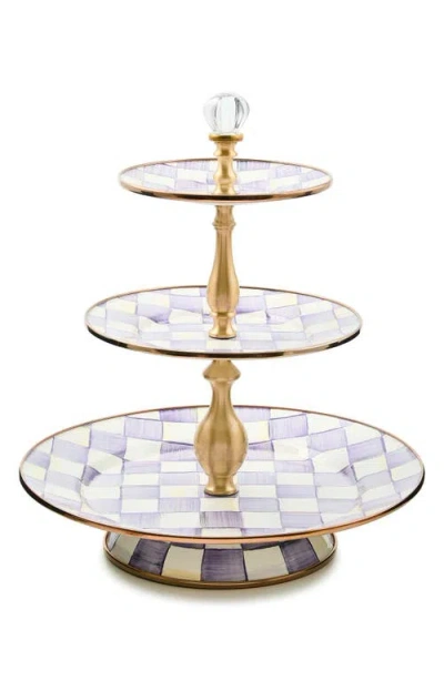 Mackenzie-childs Mackenzie Childs Violet Check Three Tier Sweet Stand In Multi