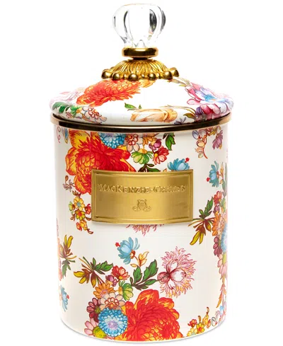 MACKENZIE-CHILDS WHITE FLOWER MARKET MEDIUM CANISTER