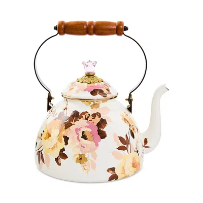 Mackenzie-childs Wild Rose 3 Quart White Tea Kettle In Multi