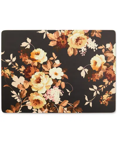 Mackenzie-childs Wild Rose Brown Cork Back Placemats, Set Of 4 In Multi
