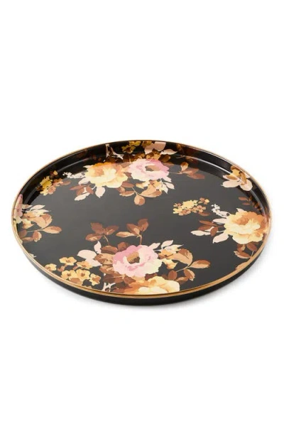 Mackenzie-childs Mackenzie Childs Wild Rose Brown Enamel Round Tray In Multi