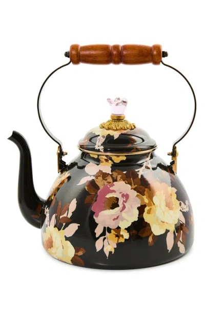 MACKENZIE-CHILDS MACKENZIE CHILDS WILD ROSE BROWN ENAMELED STEEL 3-QUART TEA KETTLE