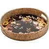 Mackenzie-childs Mackenzie Childs Wild Rose Enameled Steel & Rattan Tray In Brown