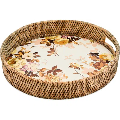 Mackenzie-childs Mackenzie Childs Wild Rose Enameled Steel & Rattan Tray In Brown