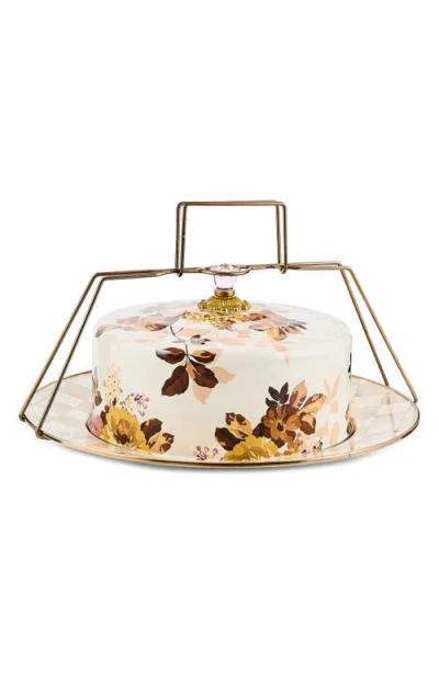Mackenzie-childs Mackenzie Childs Wild Rose Enameled Steel Cake Carrier In Brown