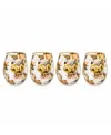 Mackenzie-childs Wild Rose Stemless Wine Glasses, Set Of 4 In Multi