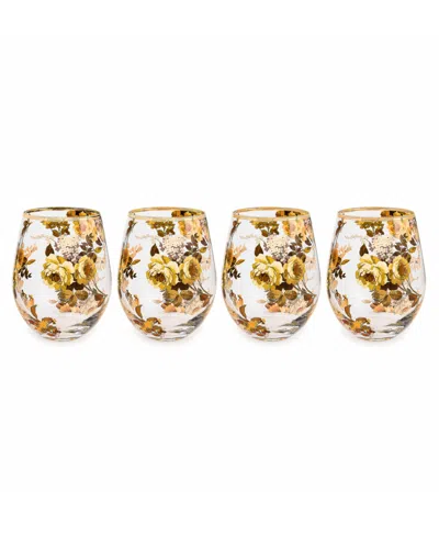 Mackenzie-childs Wild Rose Stemless Wine Glasses, Set Of 4 In Multi