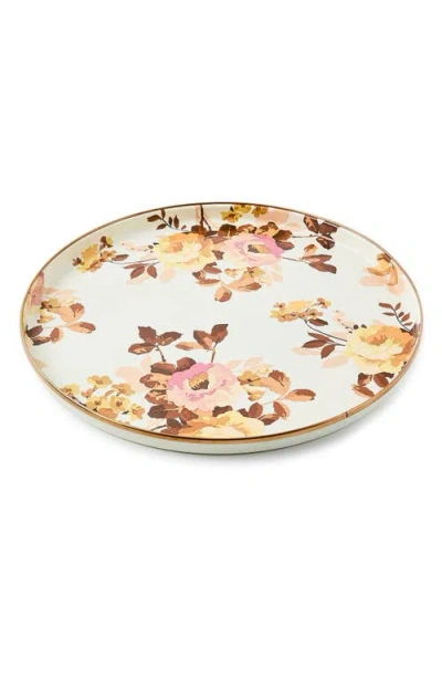 MACKENZIE-CHILDS MACKENZIE CHILDS WILD ROSE WHITE ENAMEL ROUND TRAY
