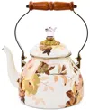 Mackenzie-childs Wild Rose White Enameled 2-qt. Tea Kettle In Multi