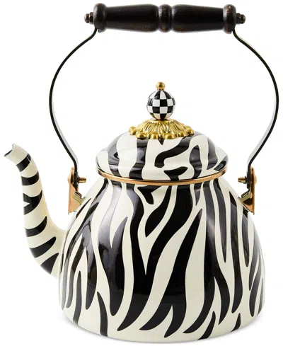 Mackenzie-childs Mackenzie Childs Zebra Enameled Steel 2-quart Tea Kettle In White