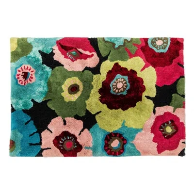 Mackenzie-childs Always Flowers Bath Rug In Green,pink,teal