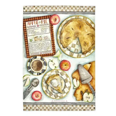 Mackenzie-childs Apple Pie Recipe Dish Towel In Brown;gray