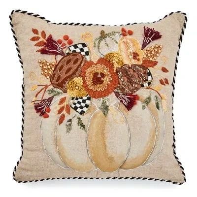 Mackenzie-childs Autumn Frost Beaded Pumpkin Throw Pillow In Brown;beige