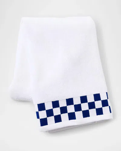 Mackenzie-childs Bath Towel With Navy Check Border In Blue