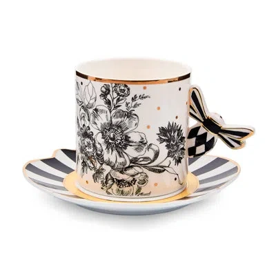 Mackenzie-childs Bee Toile Mug & Saucer Set In Black;white