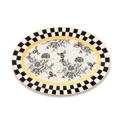 Mackenzie-childs Bee Toile Oval Platter In Black;white;yellow