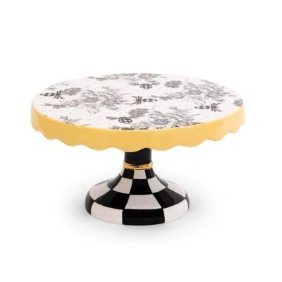 Mackenzie-childs Bee Toile Pedestal Platter In White,black,yellow