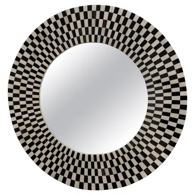 Pre-owned Mackenzie-childs Black And White Bone And Horn Round Mirror, Kaliedoscope