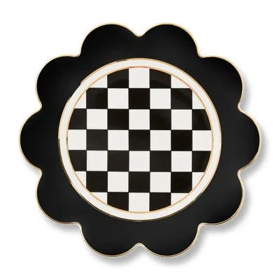 Mackenzie-childs Black Petal Dinner Plate In Black;white