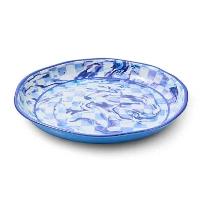 Mackenzie-childs Blue Marble Check Melamine Large Platter