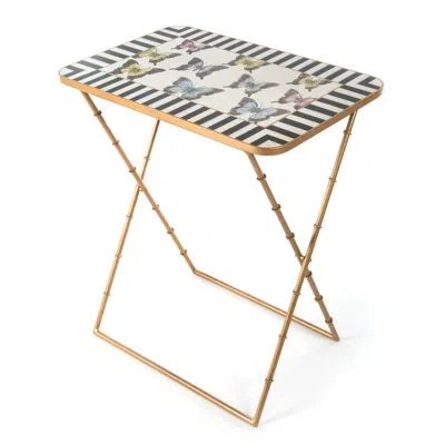 Mackenzie-childs Butterfly Collection Cocktail Tray In Black,white,gold