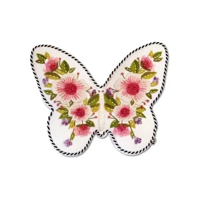 Mackenzie-childs Butterfly Shaped Floral Throw Pillow In White;pink