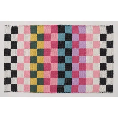 Mackenzie-childs Calypso Checked Indoor/outdoor Rug In Black;pink;white