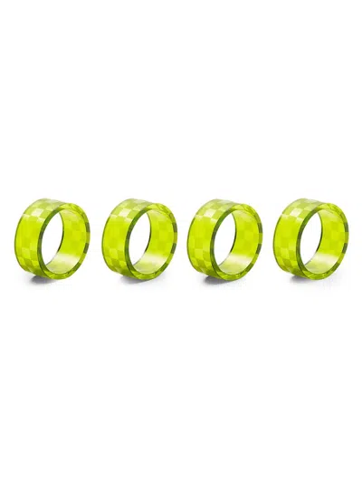 Mackenzie-childs Check 4-piece Glass Napkin Ring Set In Green