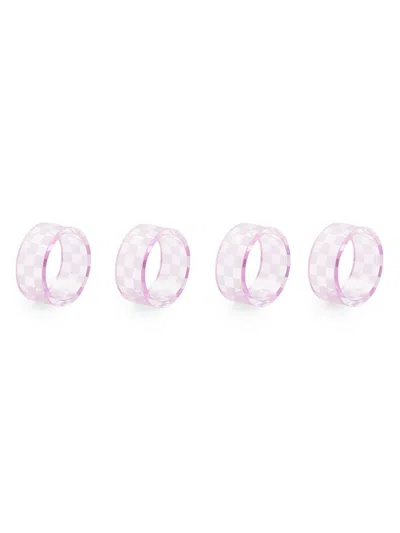 Mackenzie-childs Check Glass Napkin Rings 4-piece Set In Pink