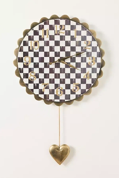 Mackenzie-childs Check Heart Pendant Wall Clock In Gold