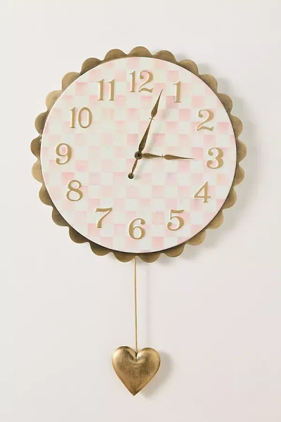 Mackenzie-childs Check Heart Pendant Wall Clock In Pink