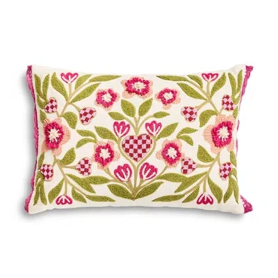 Mackenzie-childs Check Hearts Lumbar Throw Pillow In Green;beige;pink