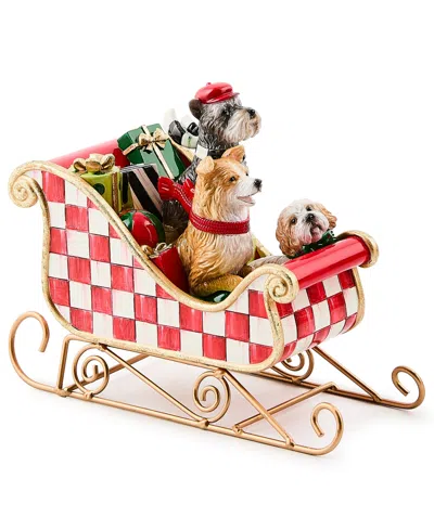 Mackenzie-childs Check It Out Dog Sleigh Figurine In Multi