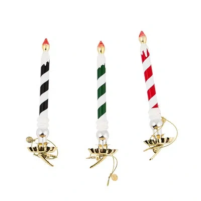 Mackenzie-childs Check It Out Glass Candle Clips In Black;white;green;red;gold