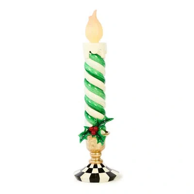 Mackenzie-childs Check It Out Illuminated Trophy Candle In Gold;white;green