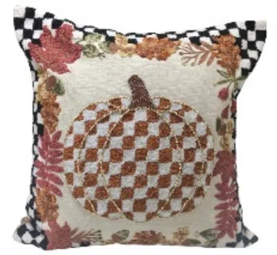 Mackenzie-childs Check Pumpkin Throw Pillow In Pink;beige;black