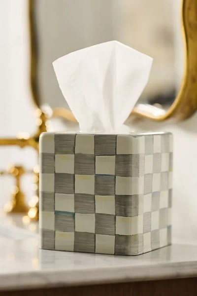 Mackenzie-childs Checkered Boutique Tissue Box Cover In Gray