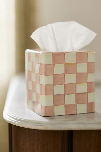 Mackenzie-childs Checkered Boutique Tissue Box Cover In Pink