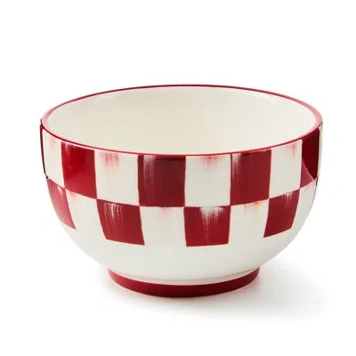Mackenzie-childs Cherry Check Breakfast Bowls In White;red