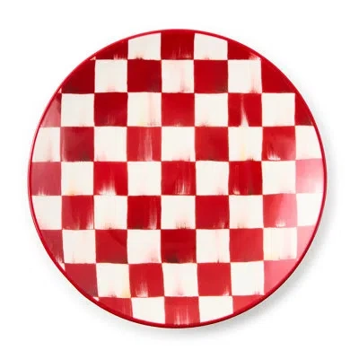 Mackenzie-childs Cherry Check Salad Plates In White;red