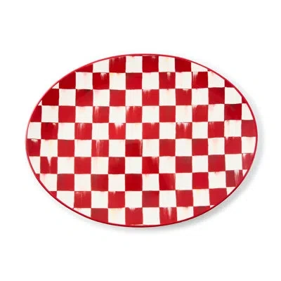 Mackenzie-childs Cherry Check Serving Platter In White;red