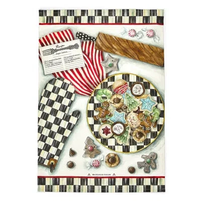 Mackenzie-childs Christmas Cookie Recipe Dish Towel In Black;brown;white