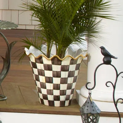 Mackenzie-childs Courtly Check® Ceramic Jumbo Garden Pot In Black