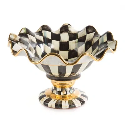 Mackenzie-childs Courtly Check® Compote Platter In Black;gold