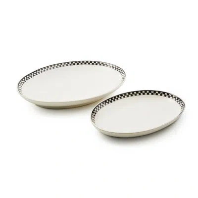 Mackenzie-childs Courtly Check Everyday Oval Platters, Set Of 2 In Black,white