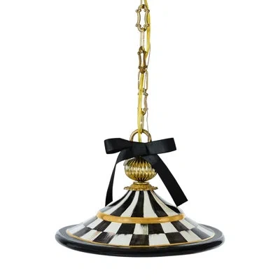 Mackenzie-childs Courtly Check Flared Ceramic Pendant Lamp In Black