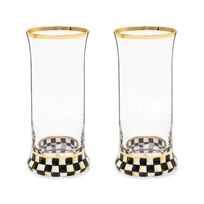 Mackenzie-childs Courtly Check® Highball Glass In Clear,gold,black