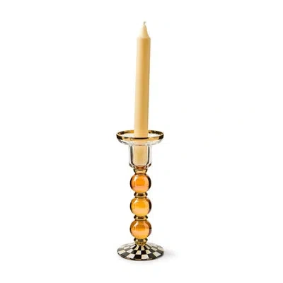 Mackenzie-childs Courtly Check Large Glass Candlestick In Gold;amber