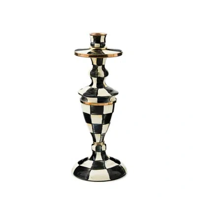 Mackenzie-childs Courtly Check Medium Enamel Candlestick In Black;white;gold