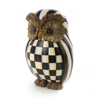 Mackenzie-childs Courtly Check® Owl Figurine In Black,white,brown,yellow